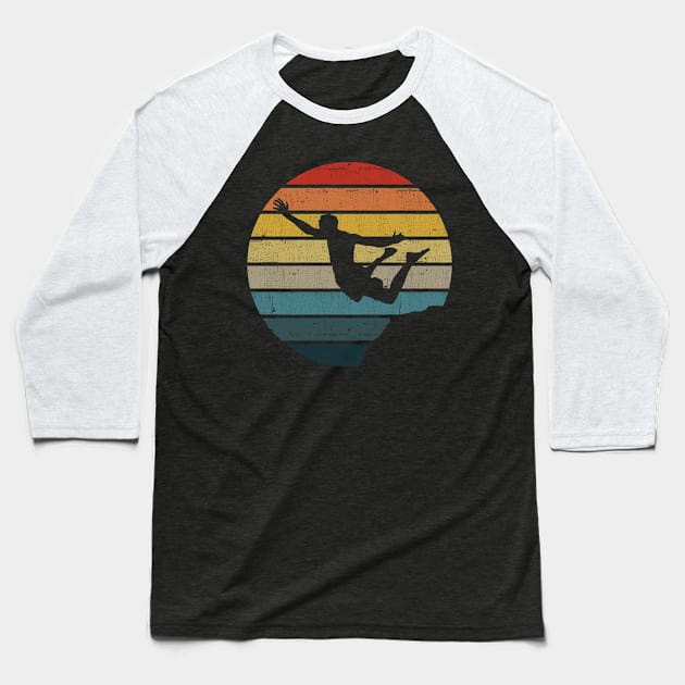 Cliff Diving Silhouette On A Distressed Retro Sunset print Baseball T-Shirt by theodoros20